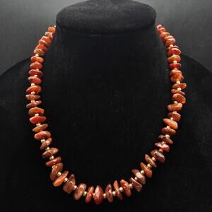 Red Orange Carnelian Gemstone Chip Necklace Vintage Costume Jewelry